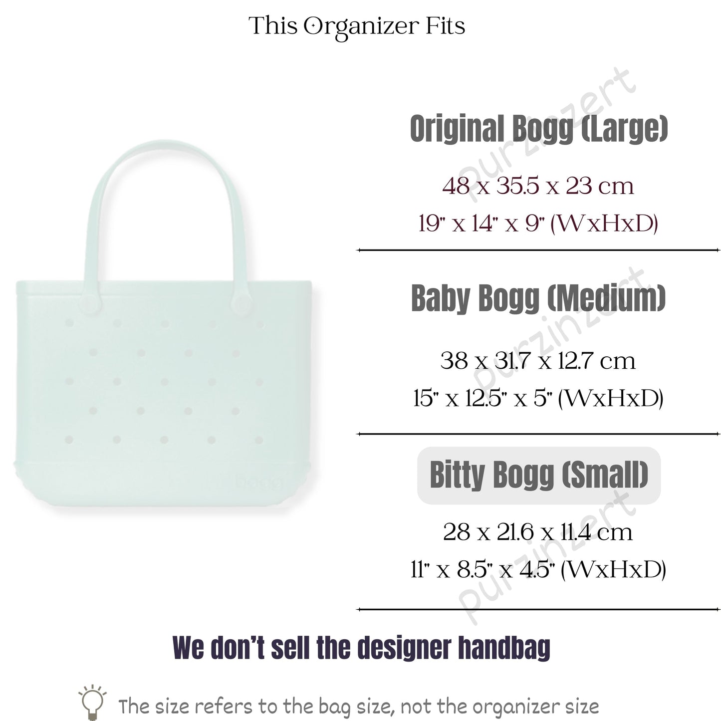 Bag Insert for (Bogg, Bitty Bogg Bag) Organizer of Felt Fabric