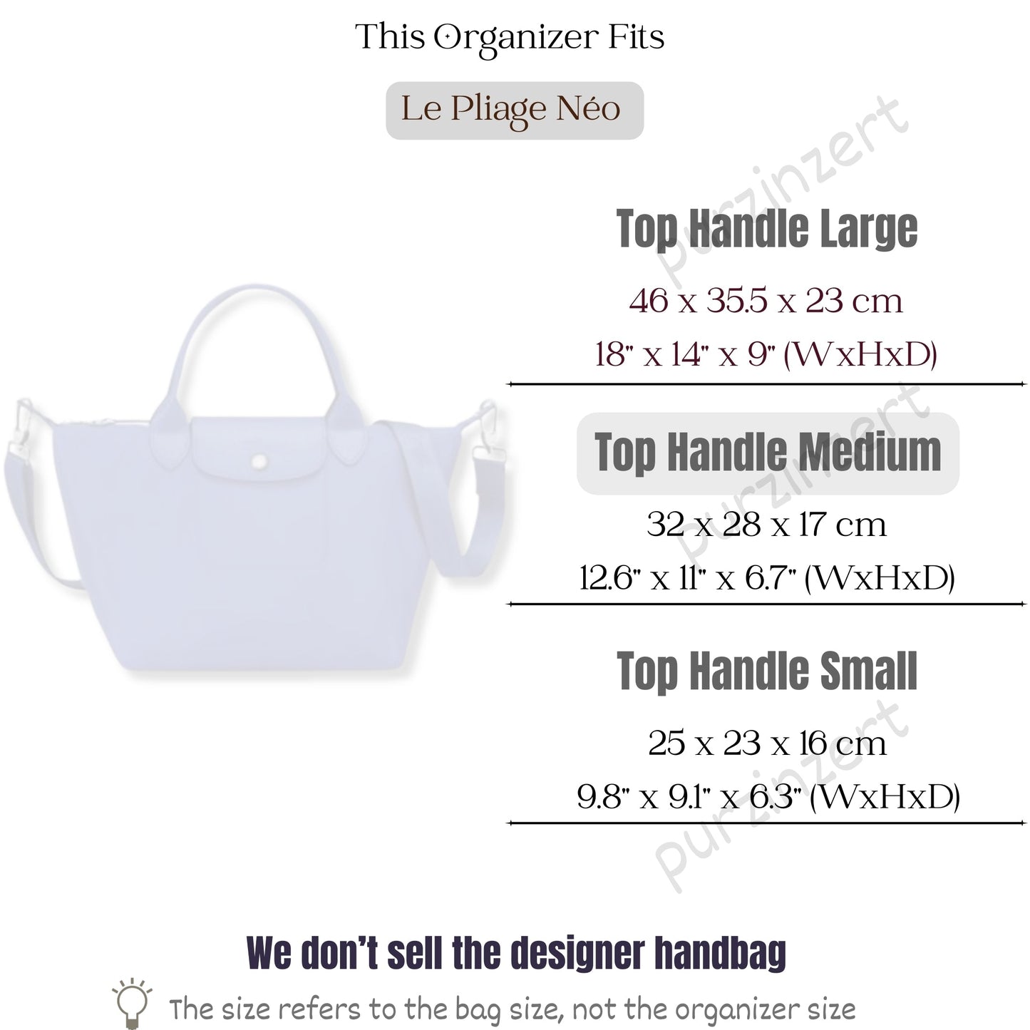 Bag Insert for (Longchamp, Le Pliage Néo Top Handle Medium) Organizer of Felt Fabric