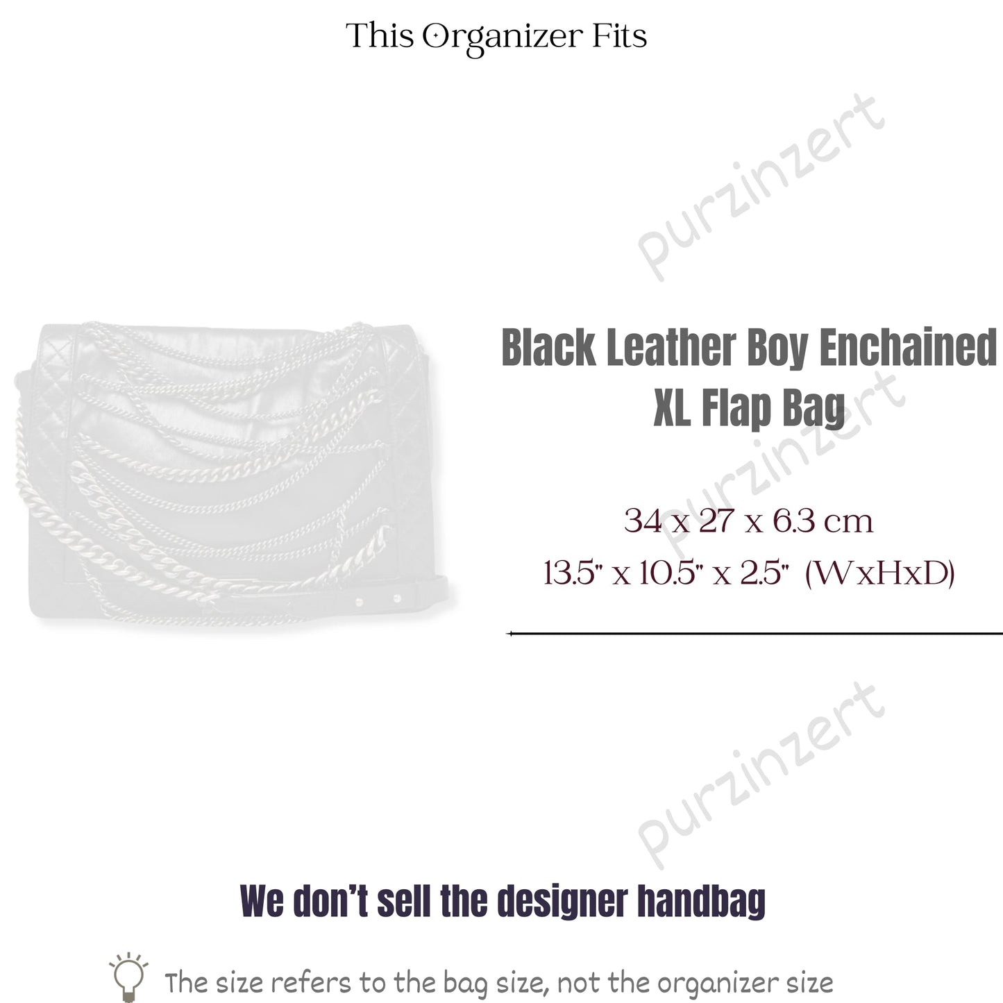 Bag Insert for (Chanel, Black Leather Boy Enchained XL Flap Bag) Organizer of Silk Fabric