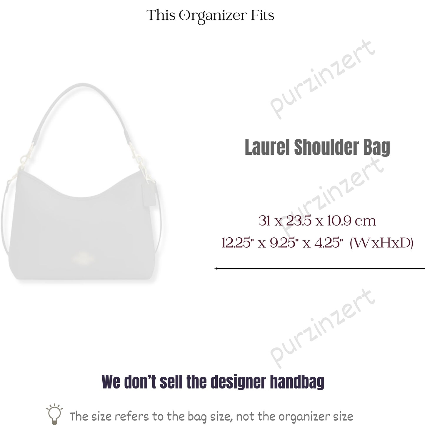 Bag Insert for (Coach, Laurel Shoulder Bag) Organizer of Silk Fabric