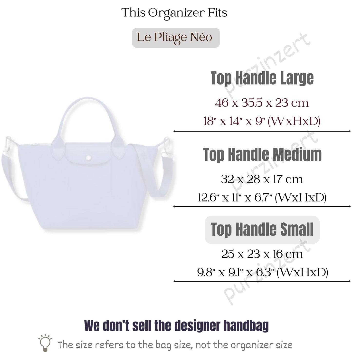 Bag Insert for (Longchamp, Le Pliage Néo Top Handle Small) Organizer of Nylon Fabric