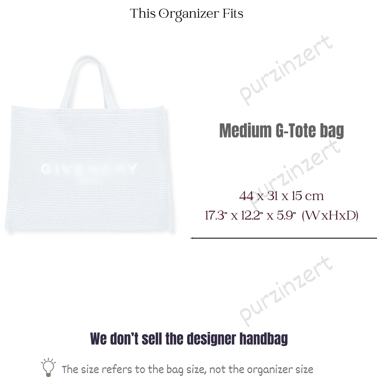 Bag Insert for (Givenchy, Medium G-Tote bag) Organizer of Nylon Fabric