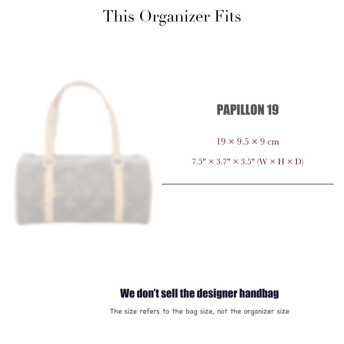 Bag Insert for (LV, Papillon 19) Organizer of Felt Fabric