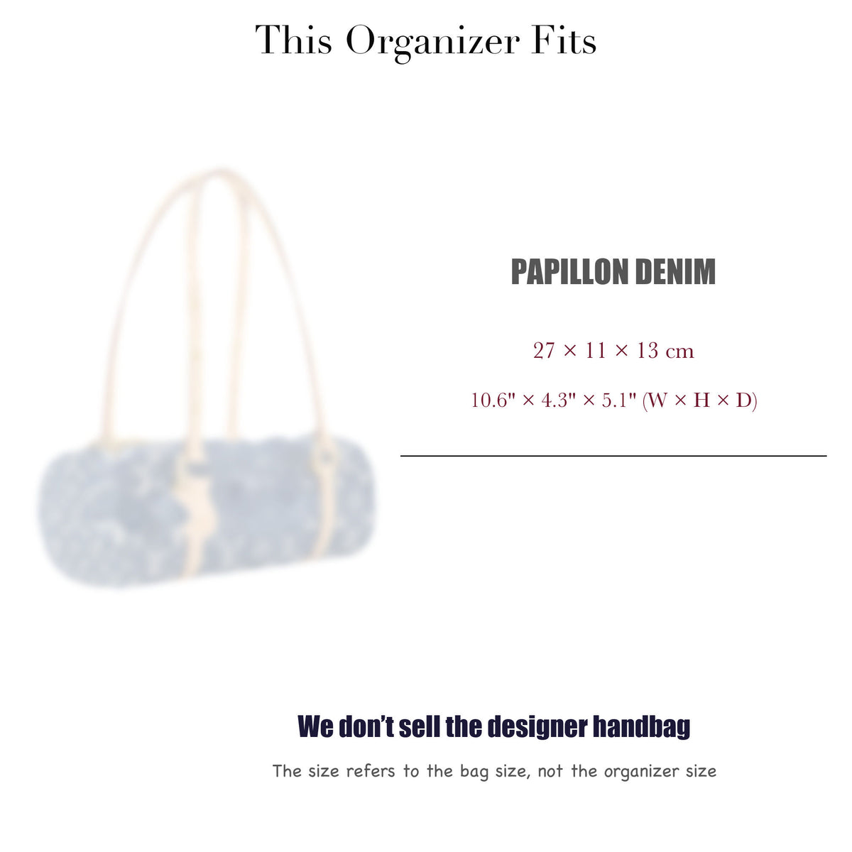 Bag Insert for (LV, Papillon Denim) Organizer of Silk Fabric