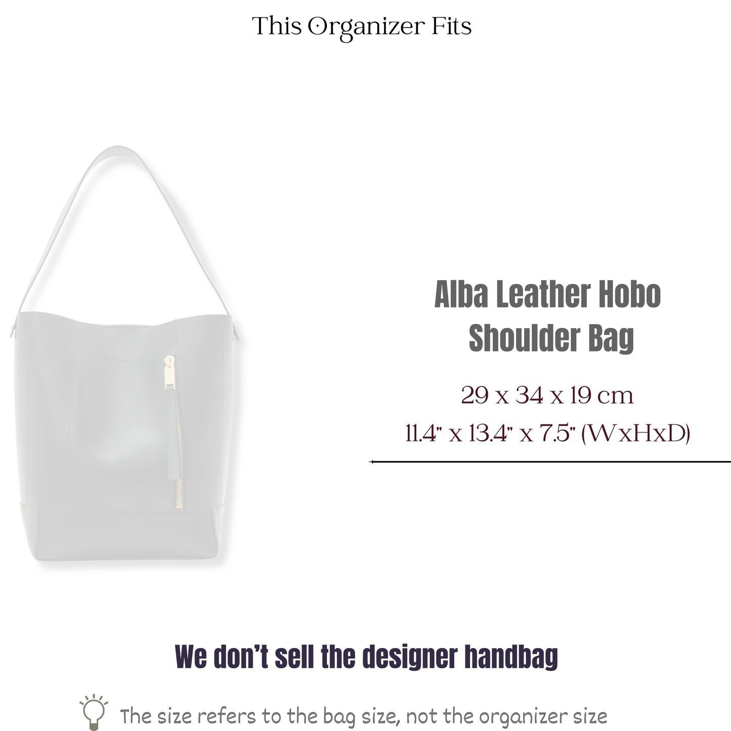 Bag Insert for (AllSaints, Alba Leather Hobo Bag) Organizer of Felt Fabric