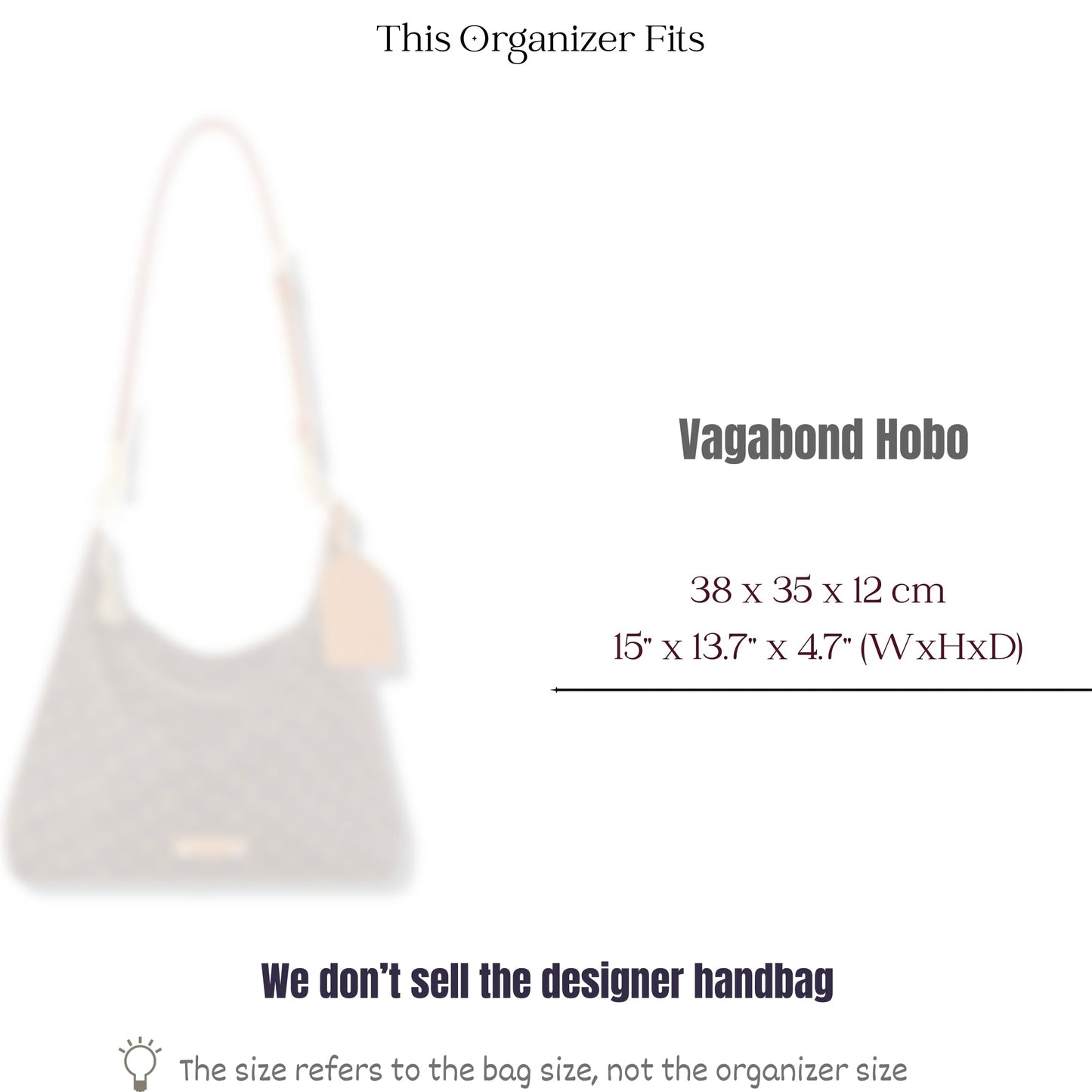 Bag Insert for (LV, Vagabond Hobo) Organizer of Felt Fabric