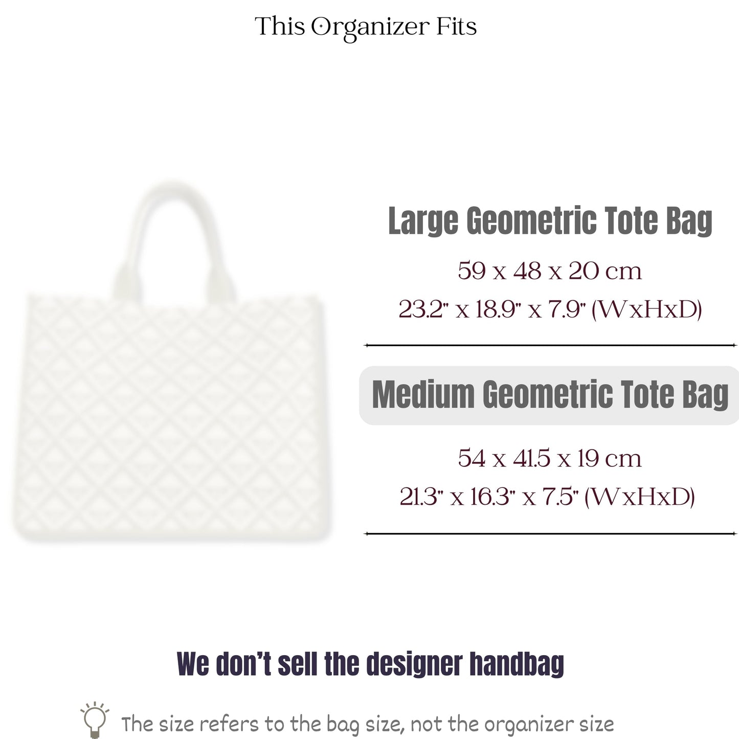 Bag Insert for (Harrods, Medium Geometric Tote Bag) Organizer of Felt Fabric
