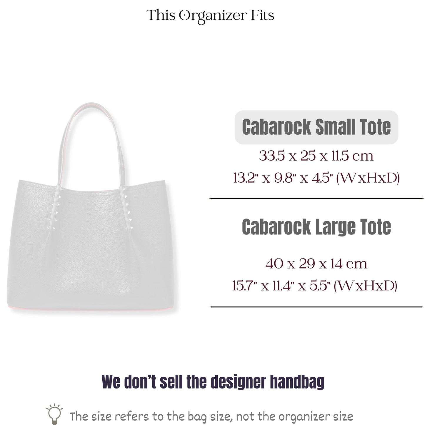 Bag Insert for (Christian Louboutin, Cabarock Small Tote) Organizer of Felt Fabric