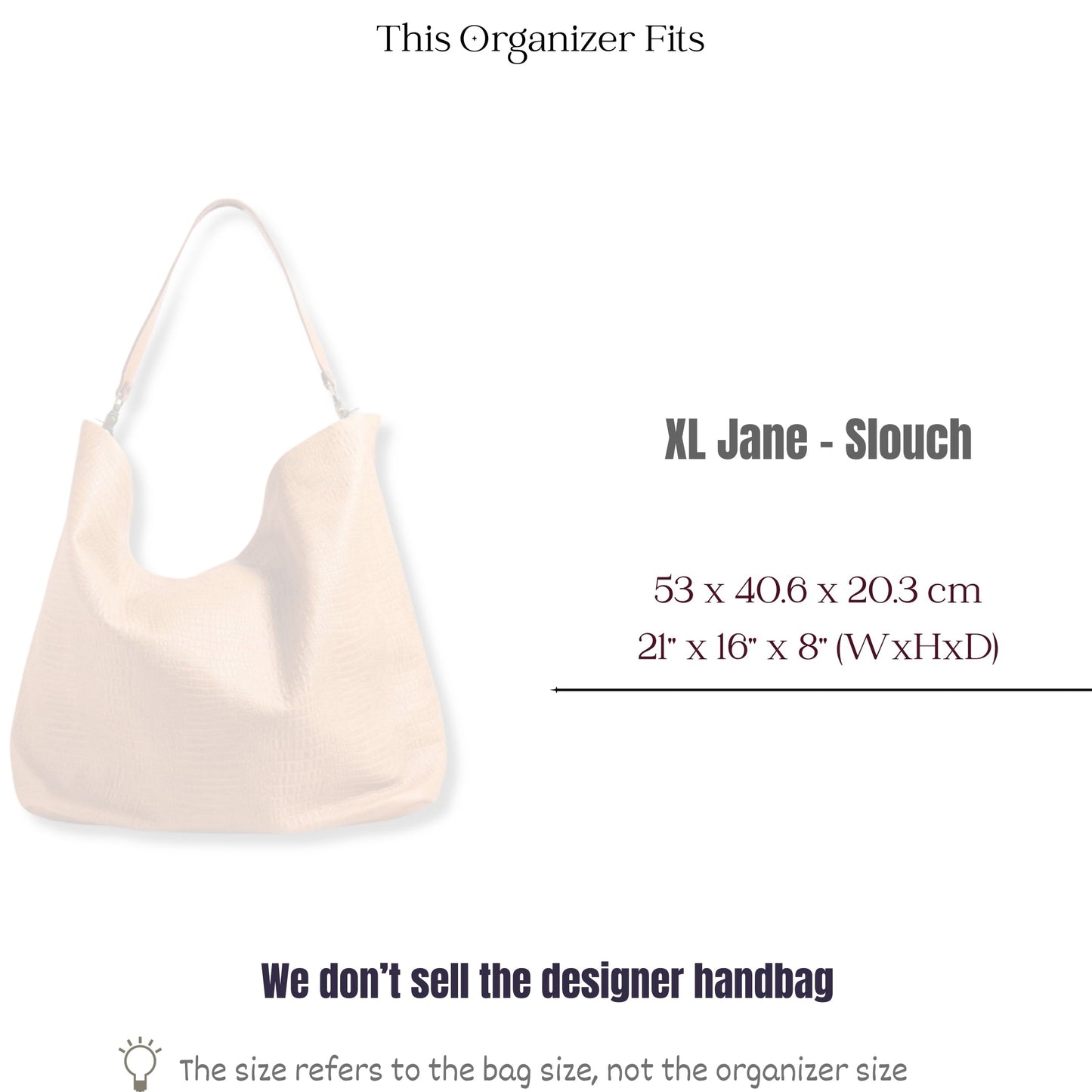 Bag Insert for (Parker Thatch, XL Jane - Slouch Bag) Organizer of Felt Fabric