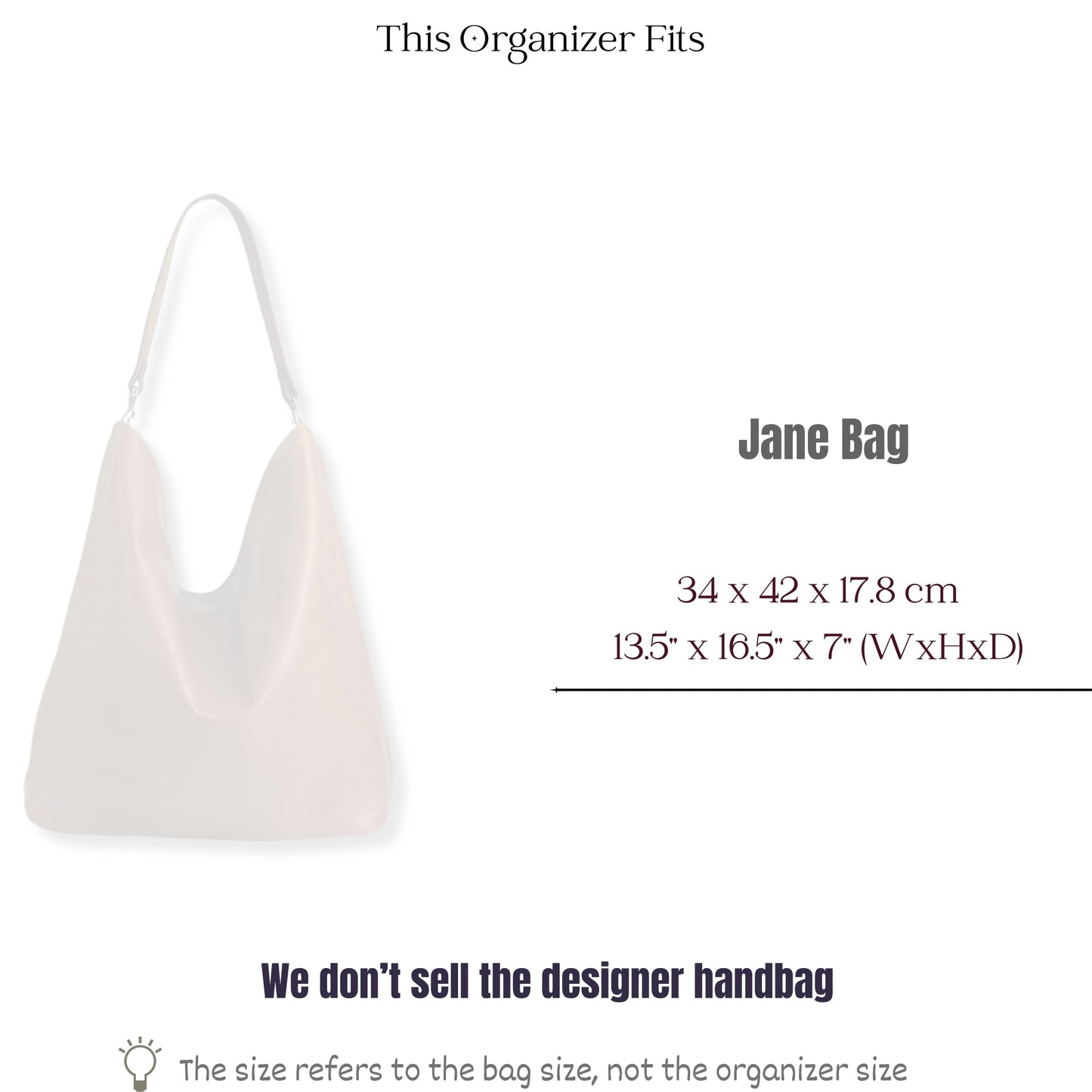 Bag Insert for (Parker Thatch, Jane Bag) Organizer of Silk Fabric
