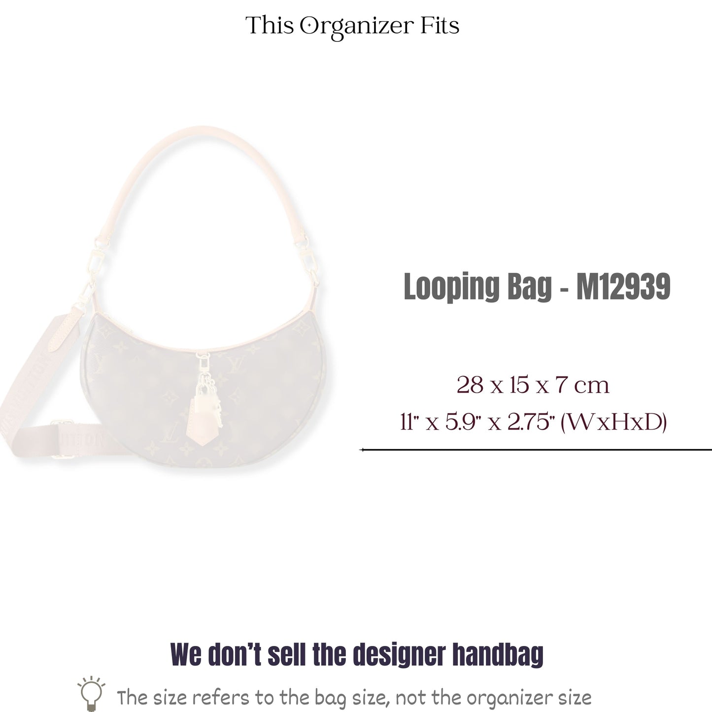 Bag Insert for (LV, Looping Bag - M12939) Organizer of Nylon Fabric