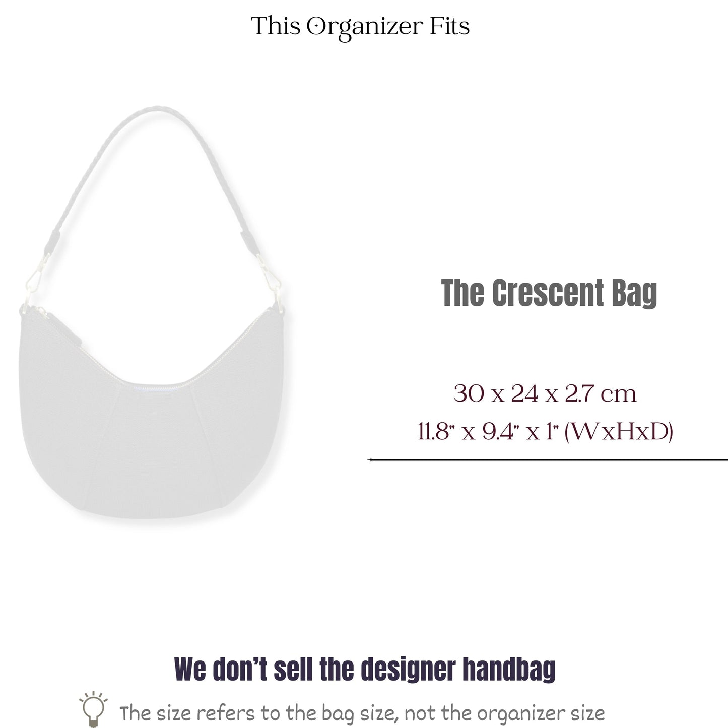 Bag Insert for (Rothys, The Crescent Bag) Organizer of Felt Fabric