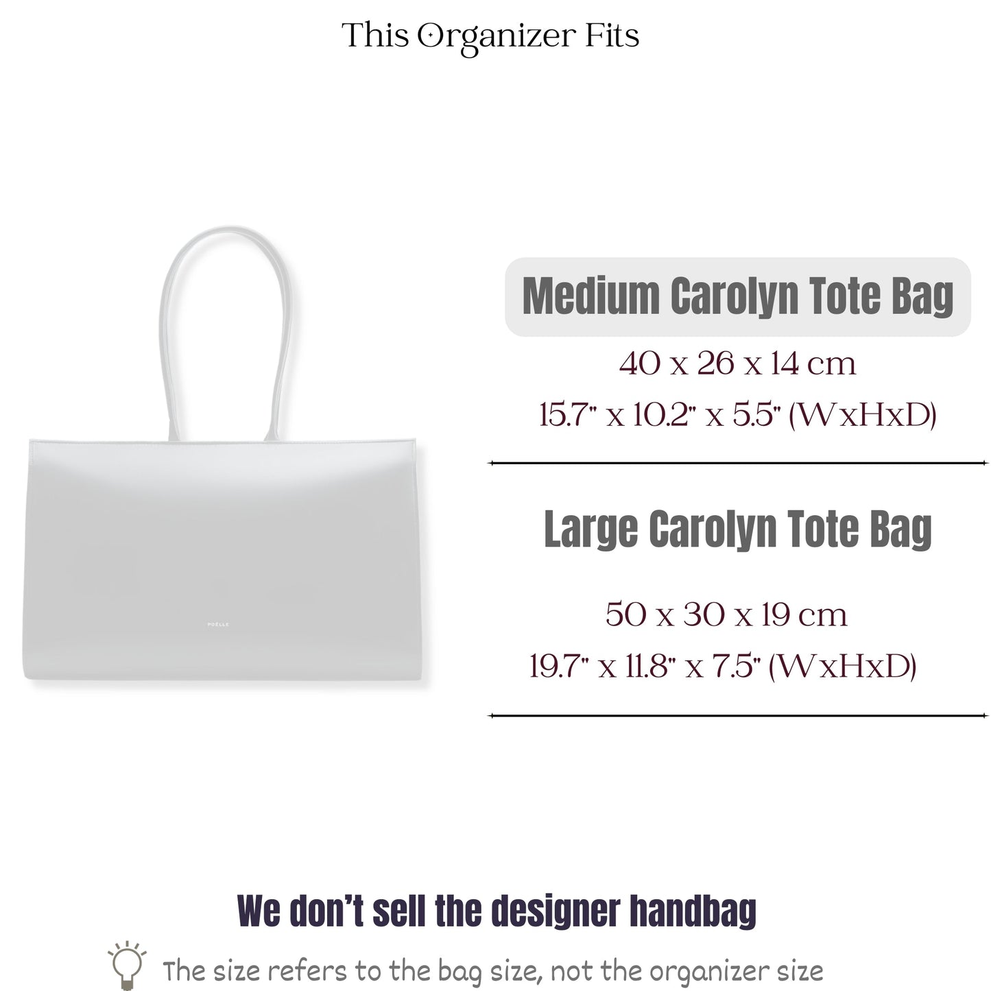 Bag Insert for (Poelle Atelier, Medium Carolyn Tote Bag) Organizer of Silk Fabric