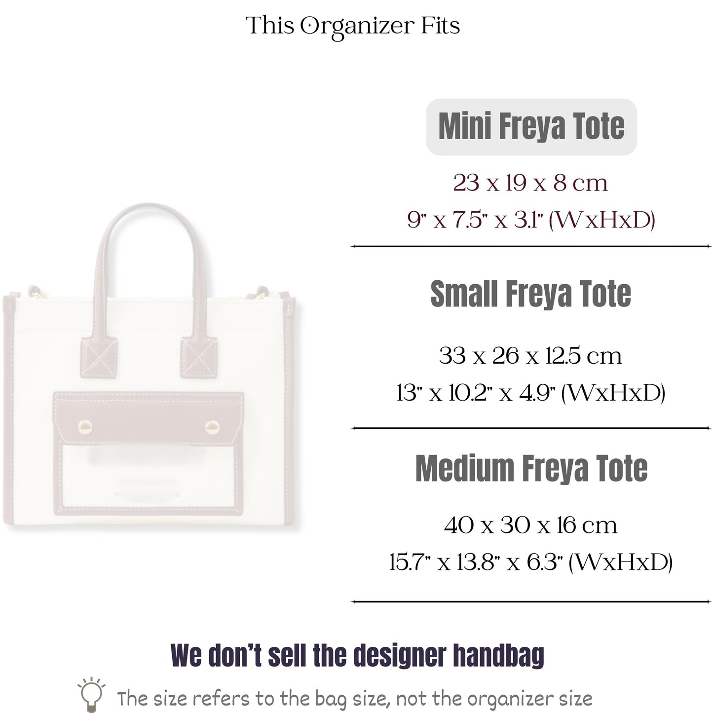 Bag Insert for (Burberry, Mini Freya Tote) Organizer of Silk Fabric