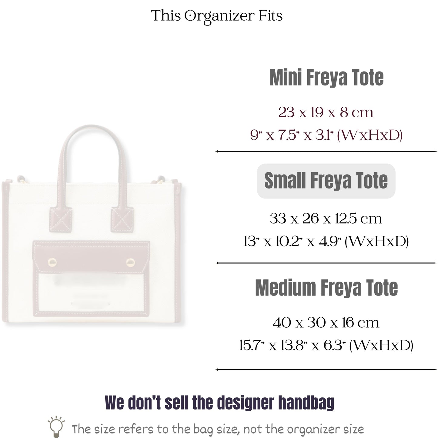 Bag Insert for (Burberry, Small Freya Tote) Organizer of Felt Fabric