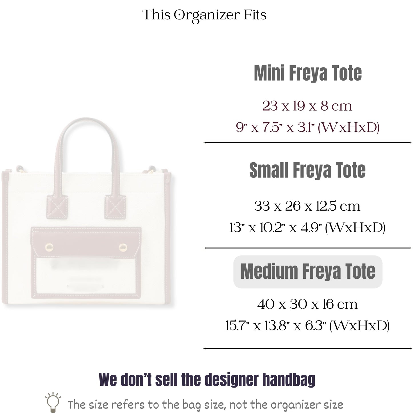 Bag Insert for (Burberry, Medium Freya Tote) Organizer of Nylon Fabric