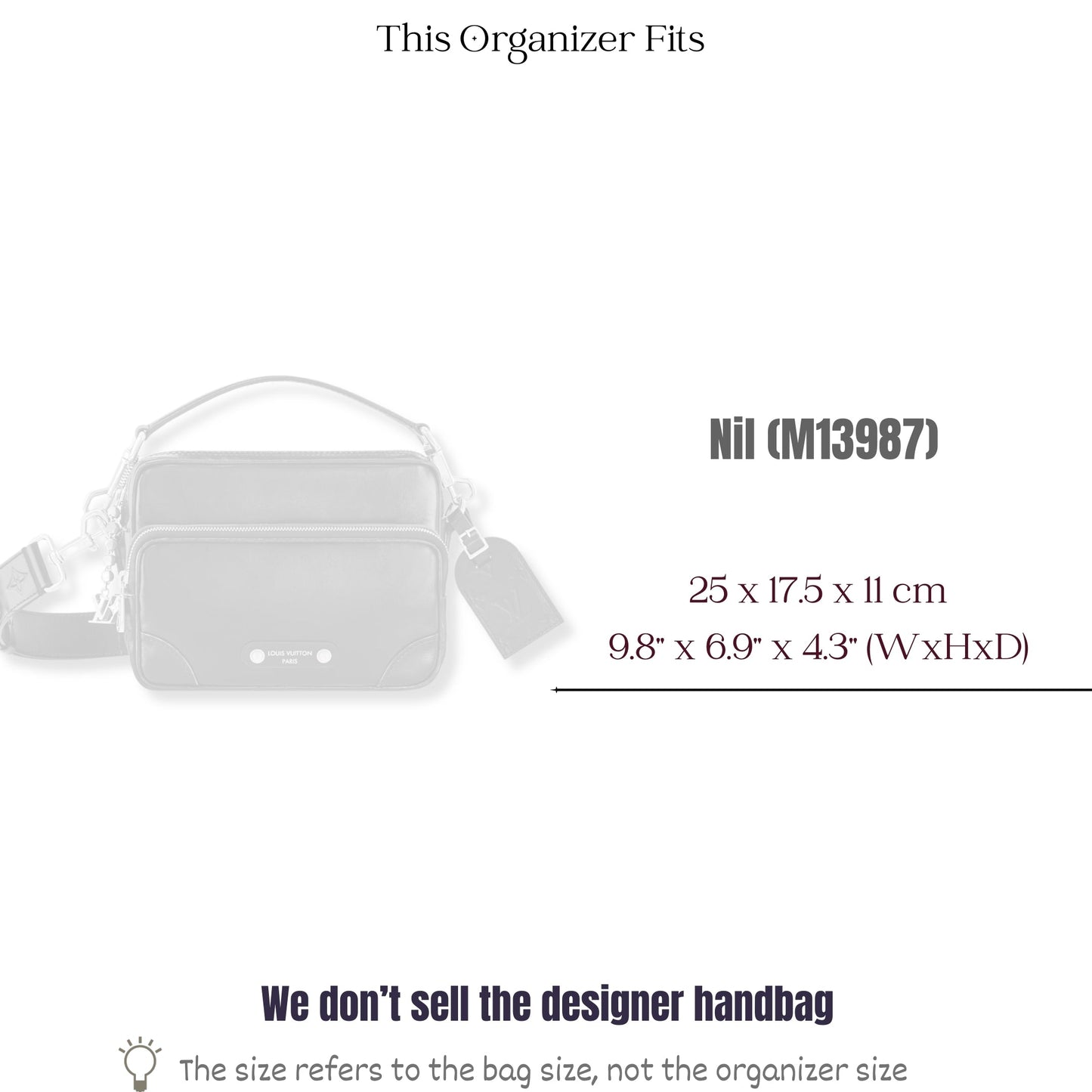 Bag Insert for (LV, Nil (M13987)) Organizer of Felt Fabric