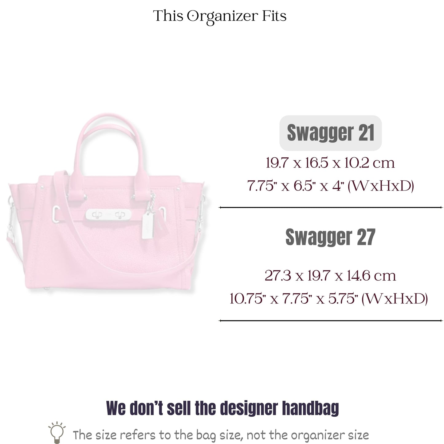 Bag Insert for (Coach, Swagger 21) Organizer of Nylon Fabric