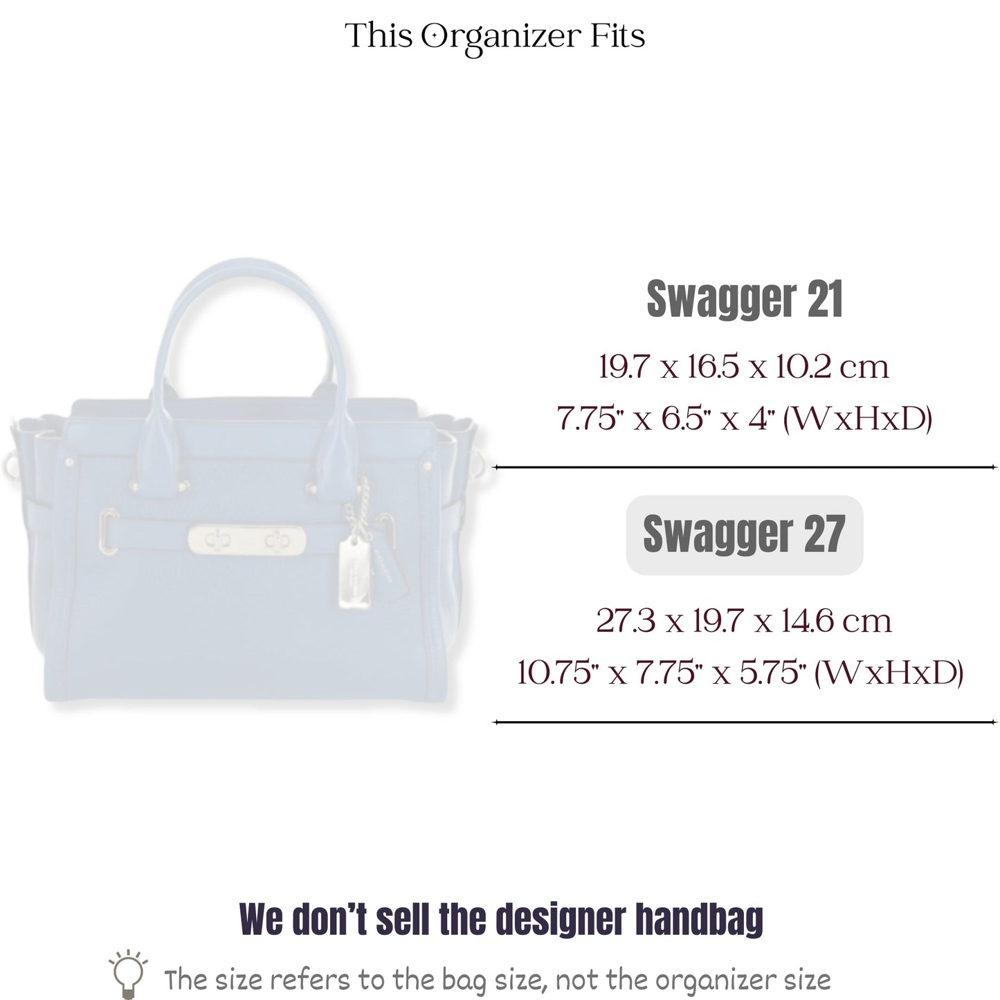 Bag Insert for (Coach, Swagger 27) Organizer of Nylon Fabric