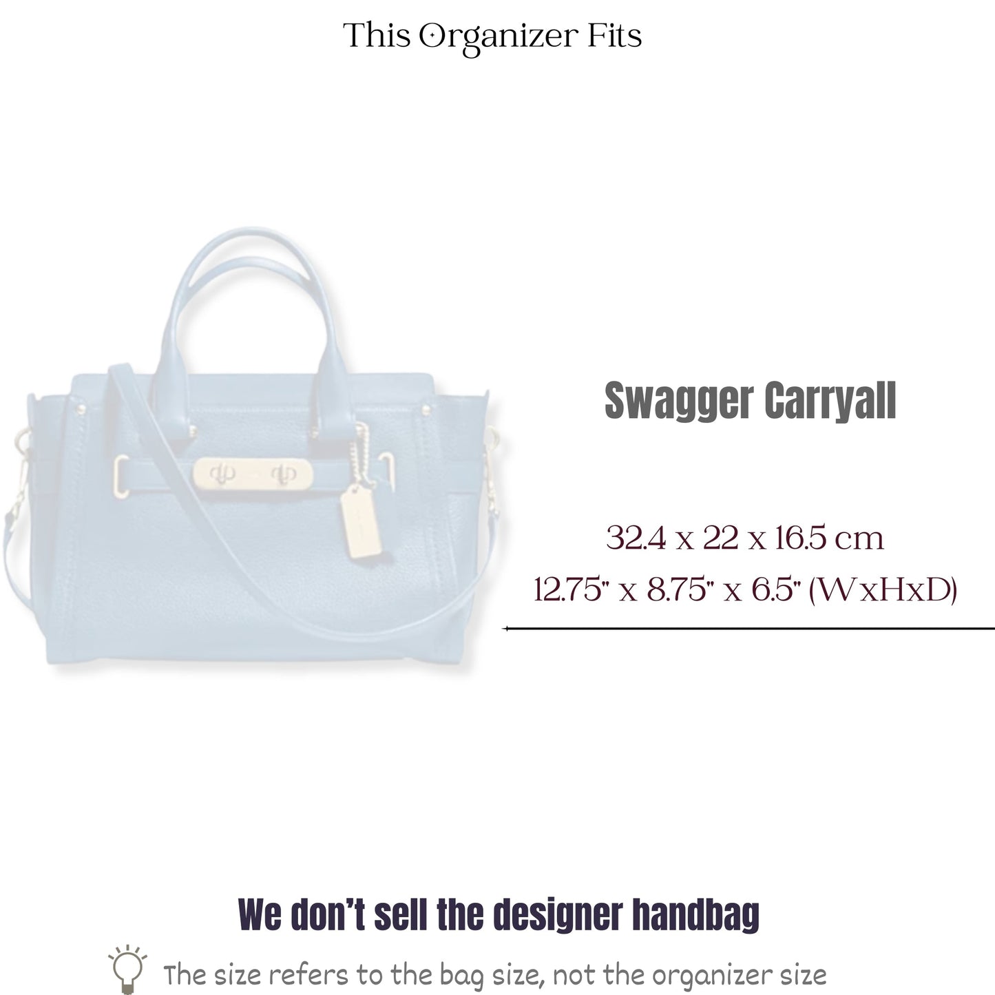Bag Insert for (Coach, Swagger Carryall) Organizer of Nylon Fabric
