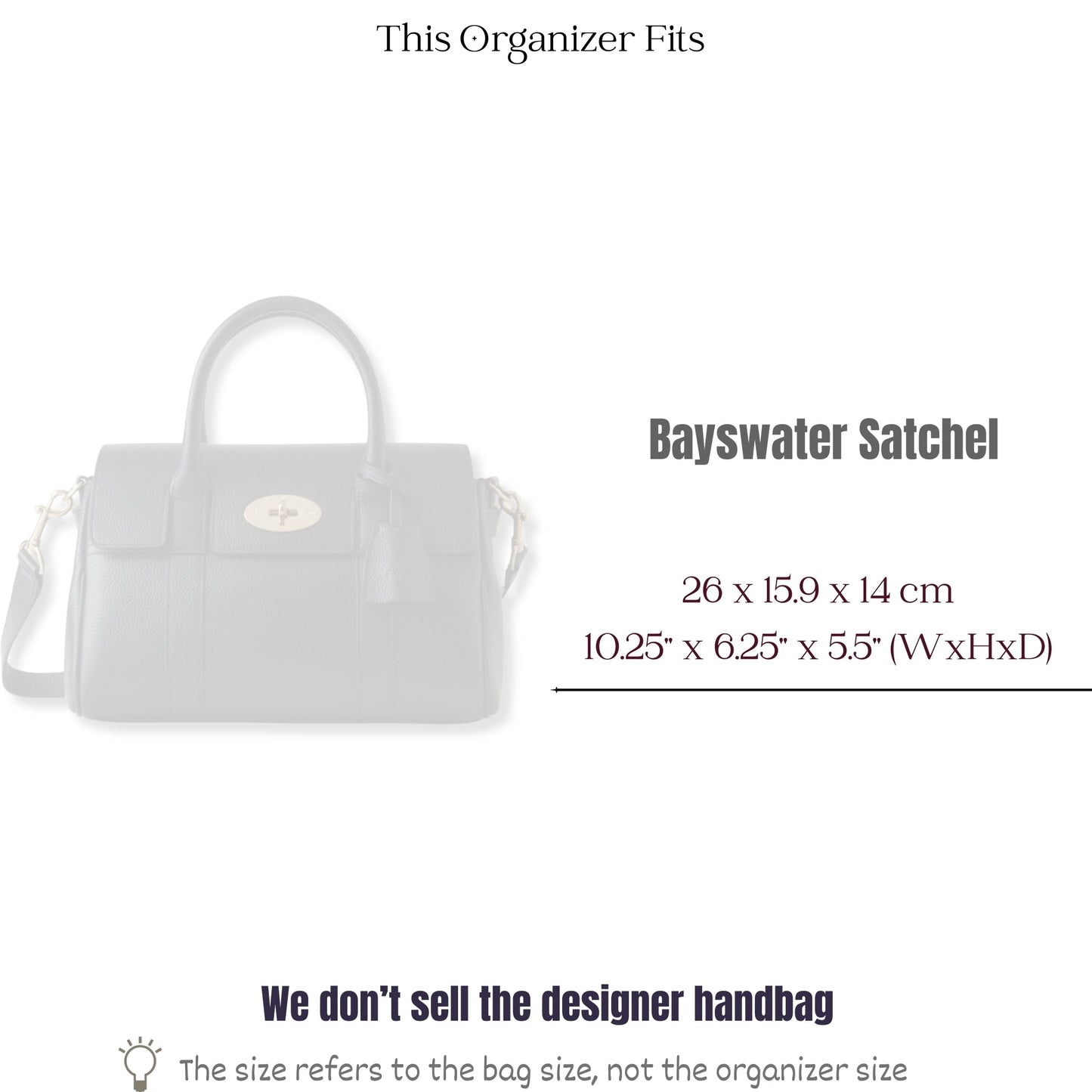 Bag Insert for (Mulberry, Bayswater Satchel) Organizer of Silk Fabric