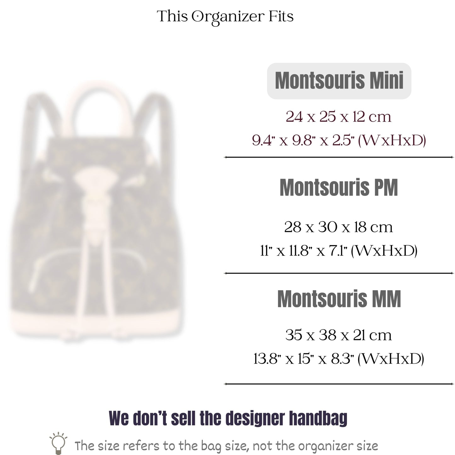 Bag Insert for (LV, Montsouris Mini) Organizer of Silk Fabric