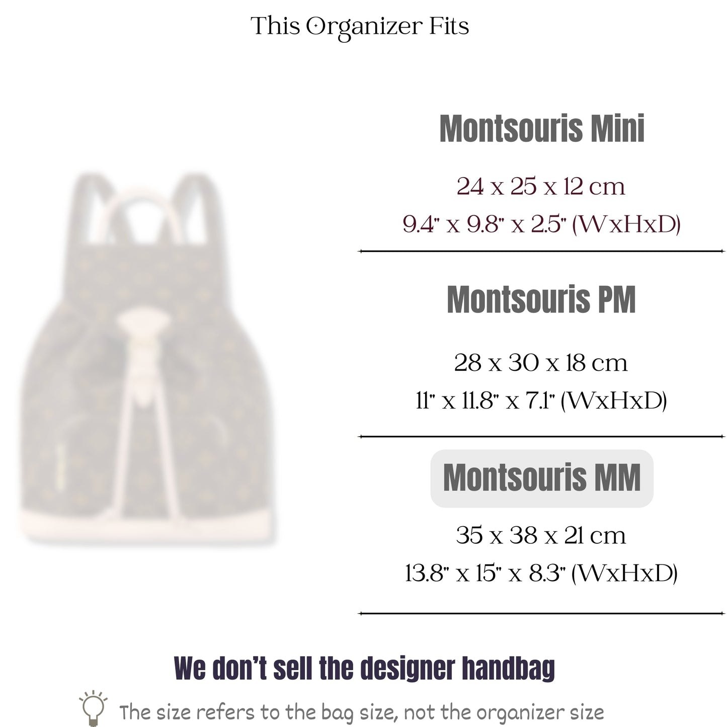 Bag Insert for (LV, Montsouris MM) Organizer of Felt Fabric