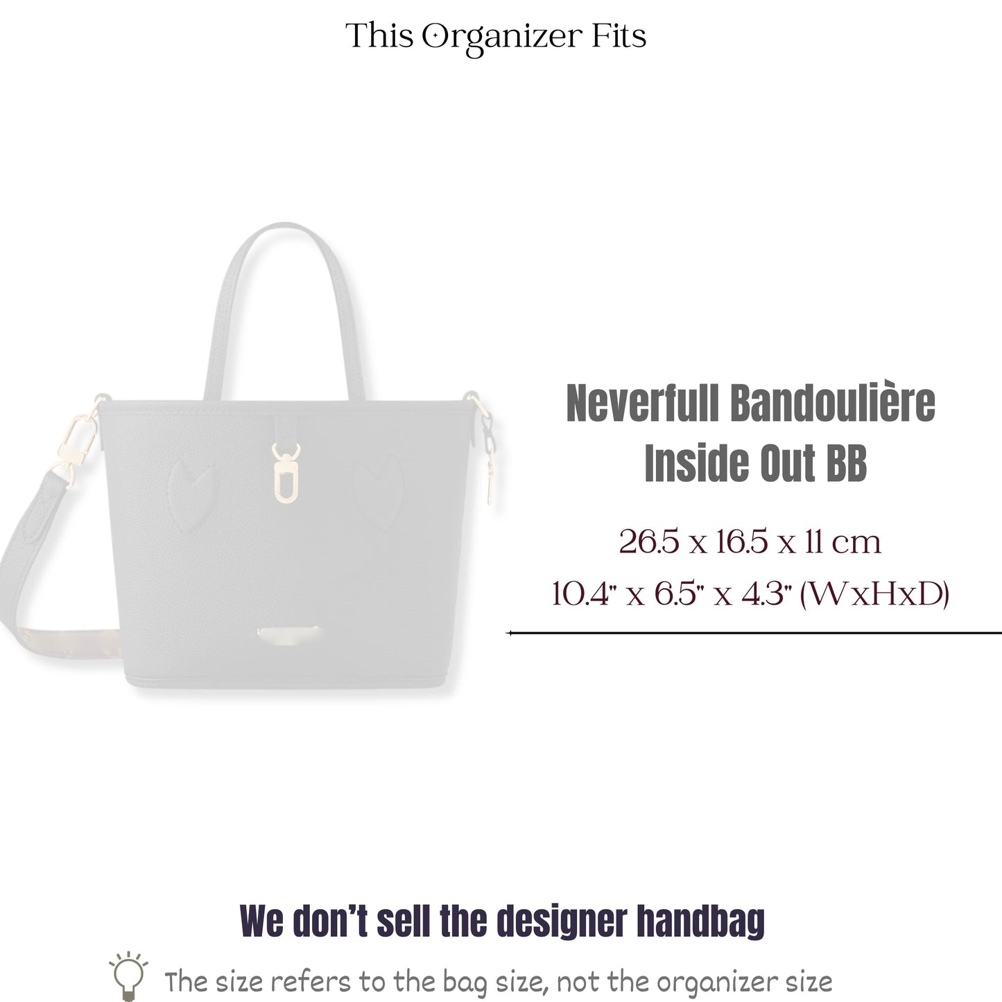 Bag Insert for (LV, Neverfull Bandoulière Inside Out BB) Organizer of Felt Fabric