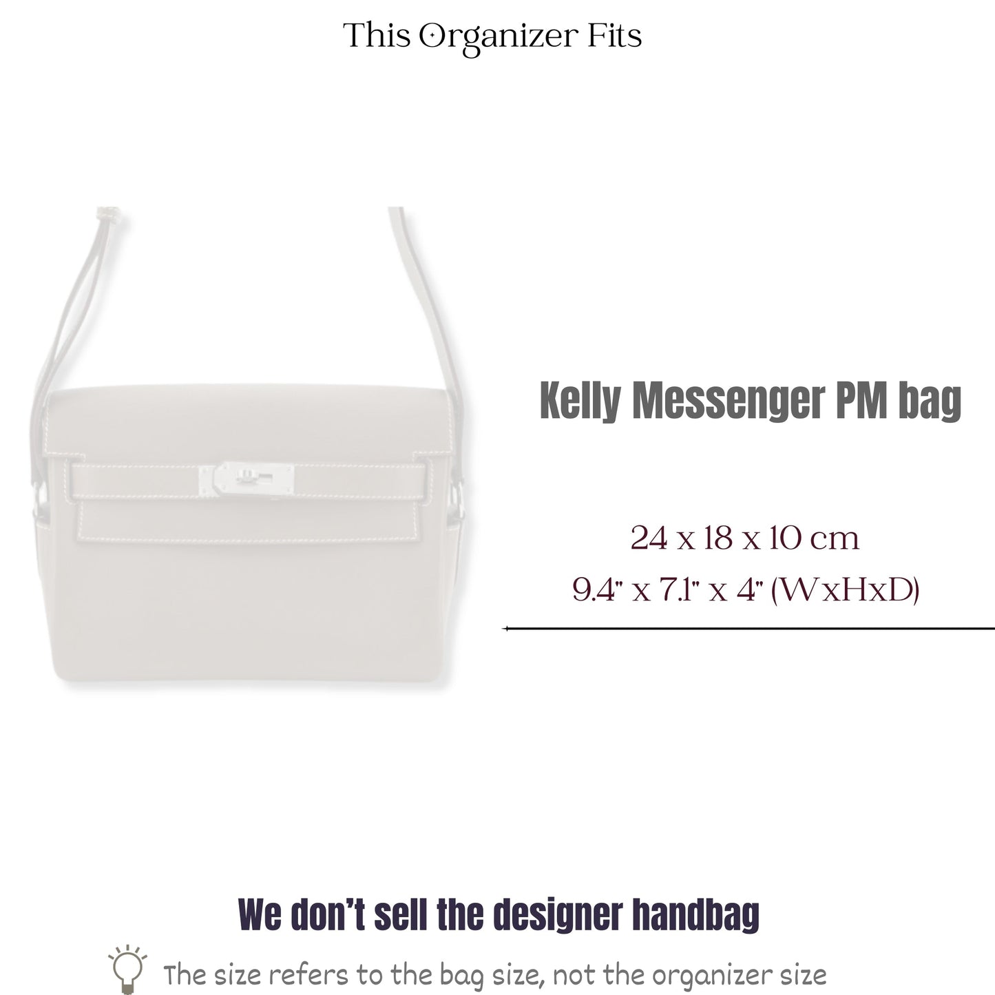 Bag Insert for (Hermes, Kelly Messenger PM bag) Organizer of Felt Fabric