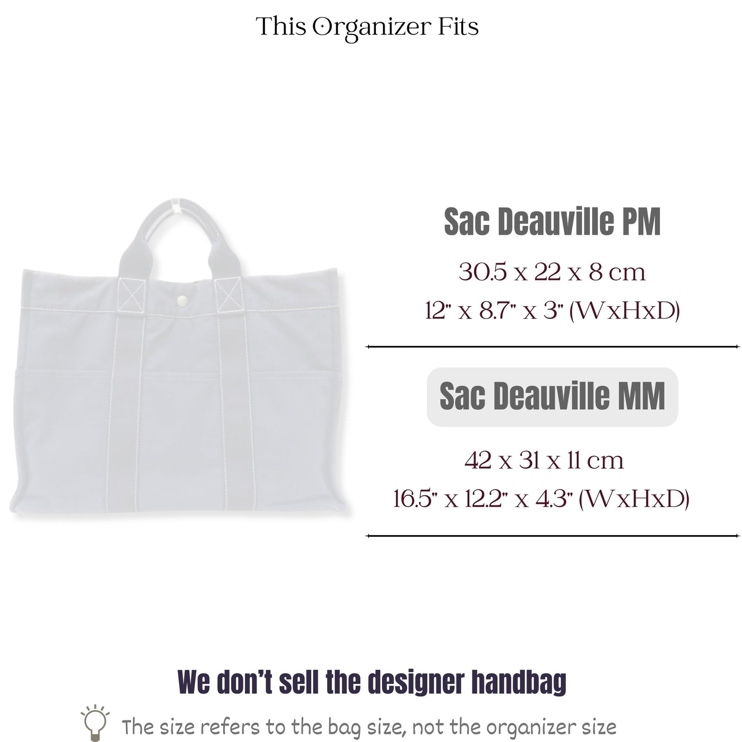 Bag Insert for (Hermes, Sac Deauville MM) Organizer of Felt Fabric