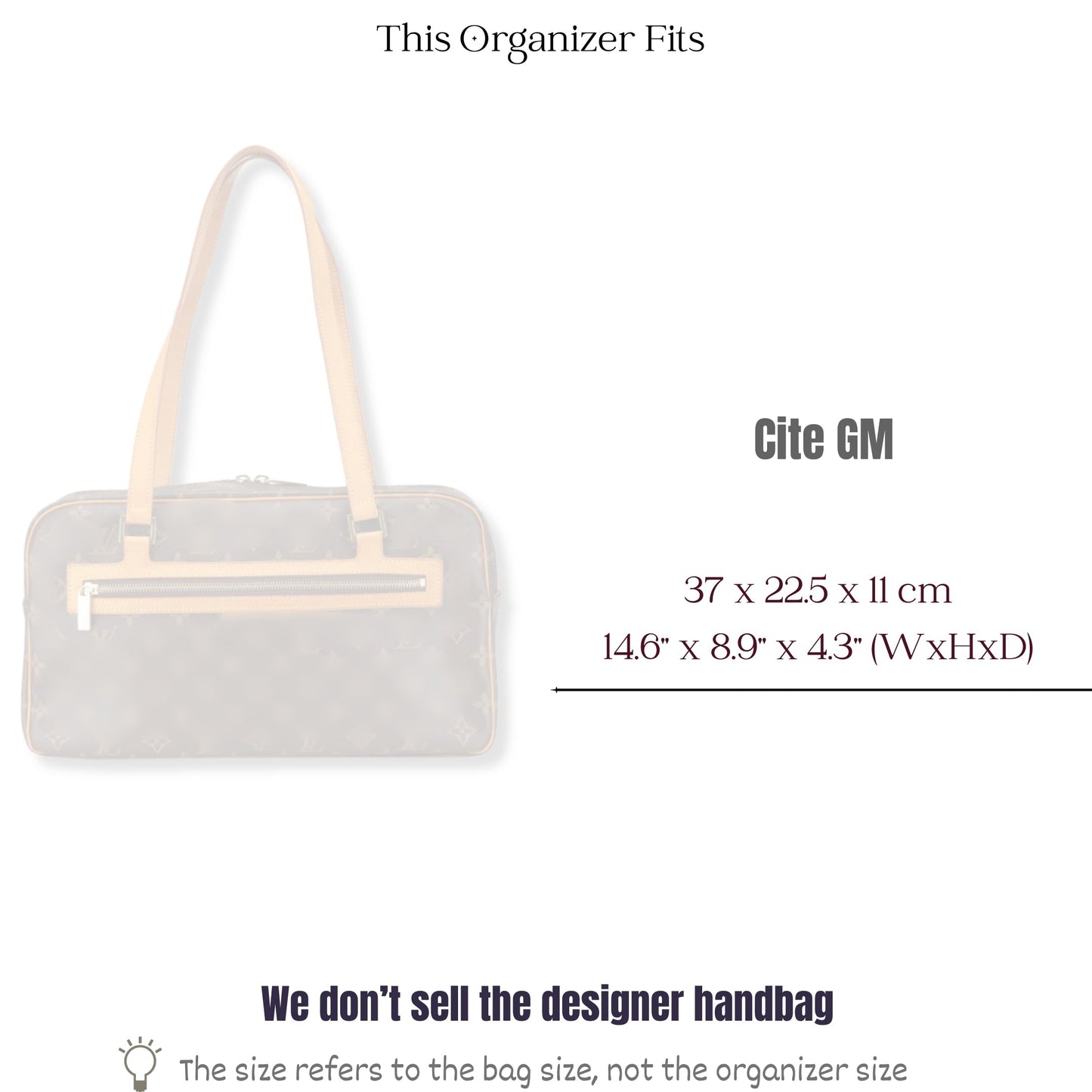 Bag Insert for (LV, Cite GM) Organizer of Felt Fabric