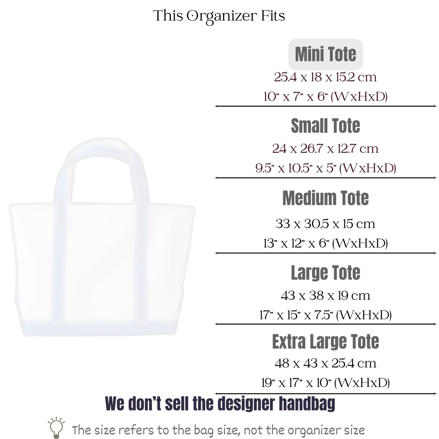 Bag Insert for (L.L.Bean, Boat and Tote - Mini) Organizer of Nylon Fabric