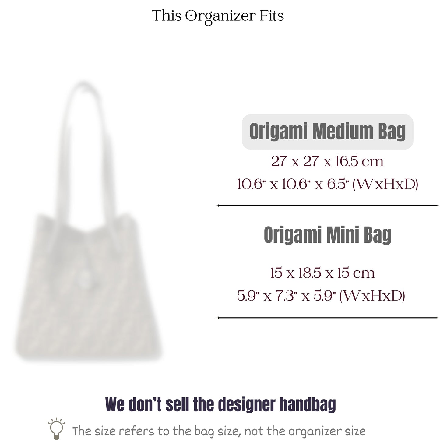 Bag Insert for (Fendi, Origami Medium Bag) Organizer of Felt Fabric