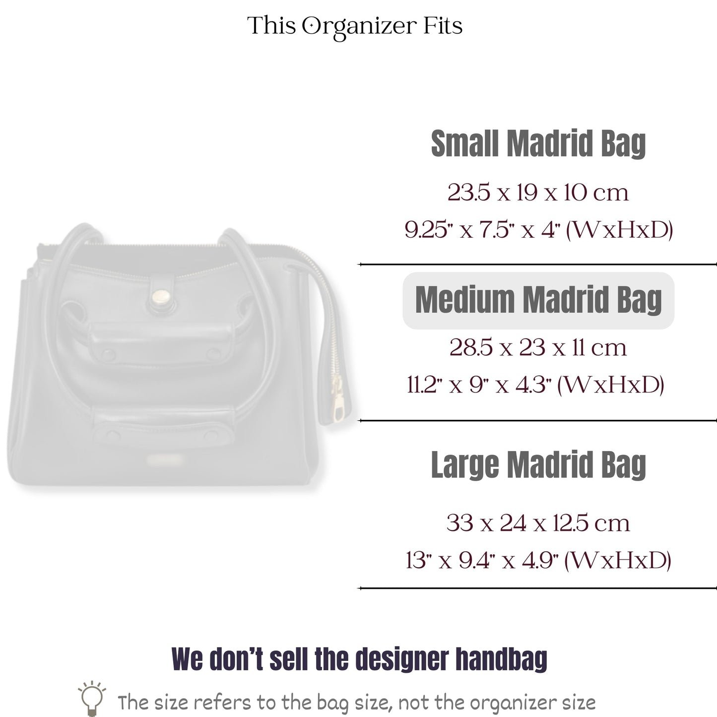 Bag Insert for (Loewe, Medium Madrid bag) Organizer of Felt Fabric