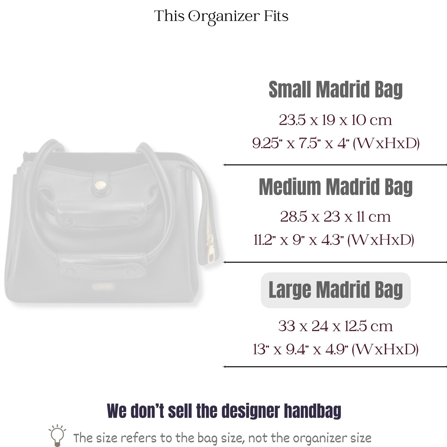 Bag Insert for (Loewe, Large Madrid bag) Organizer of Felt Fabric