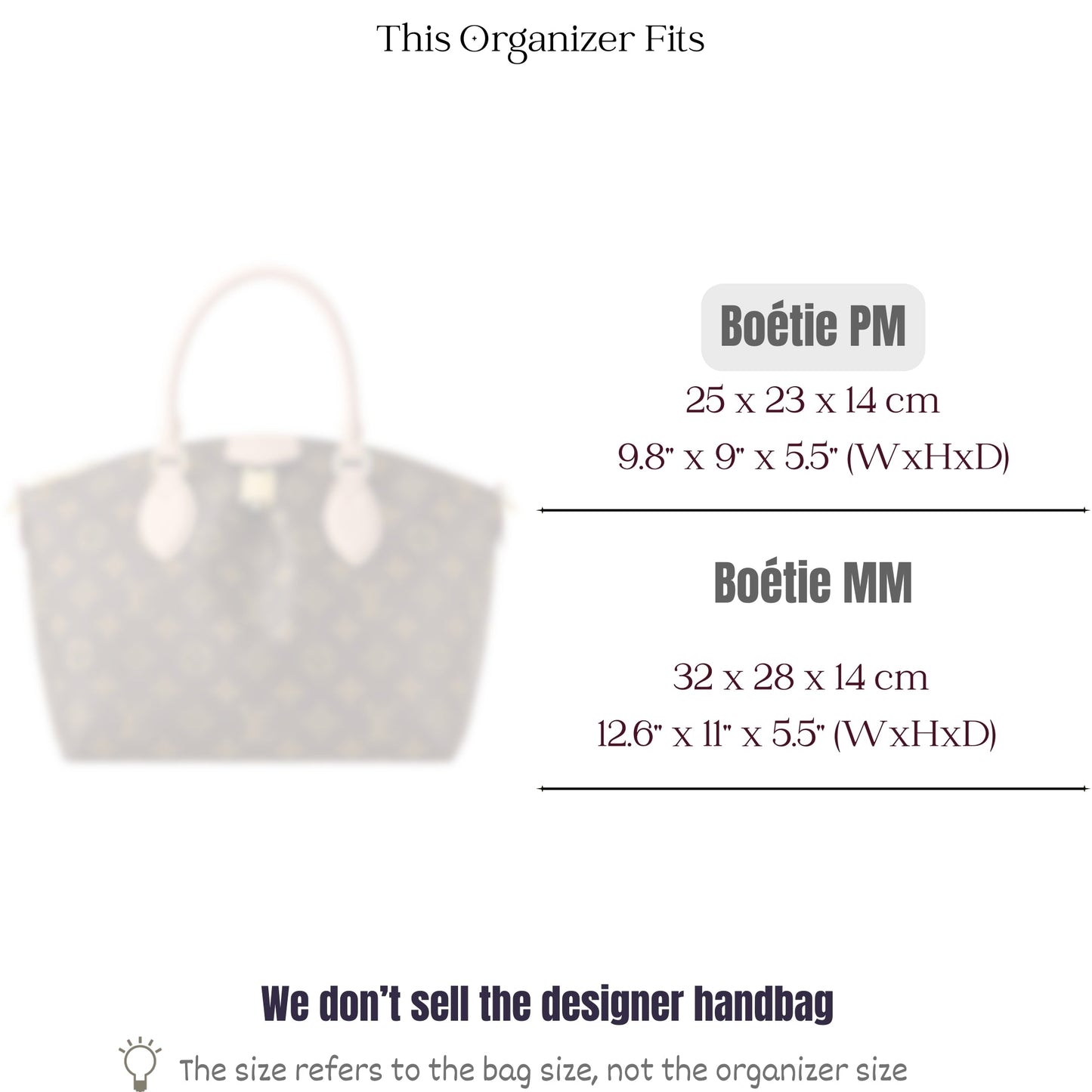 Bag Insert for (LV, Boetie PM) Organizer of Felt Fabric