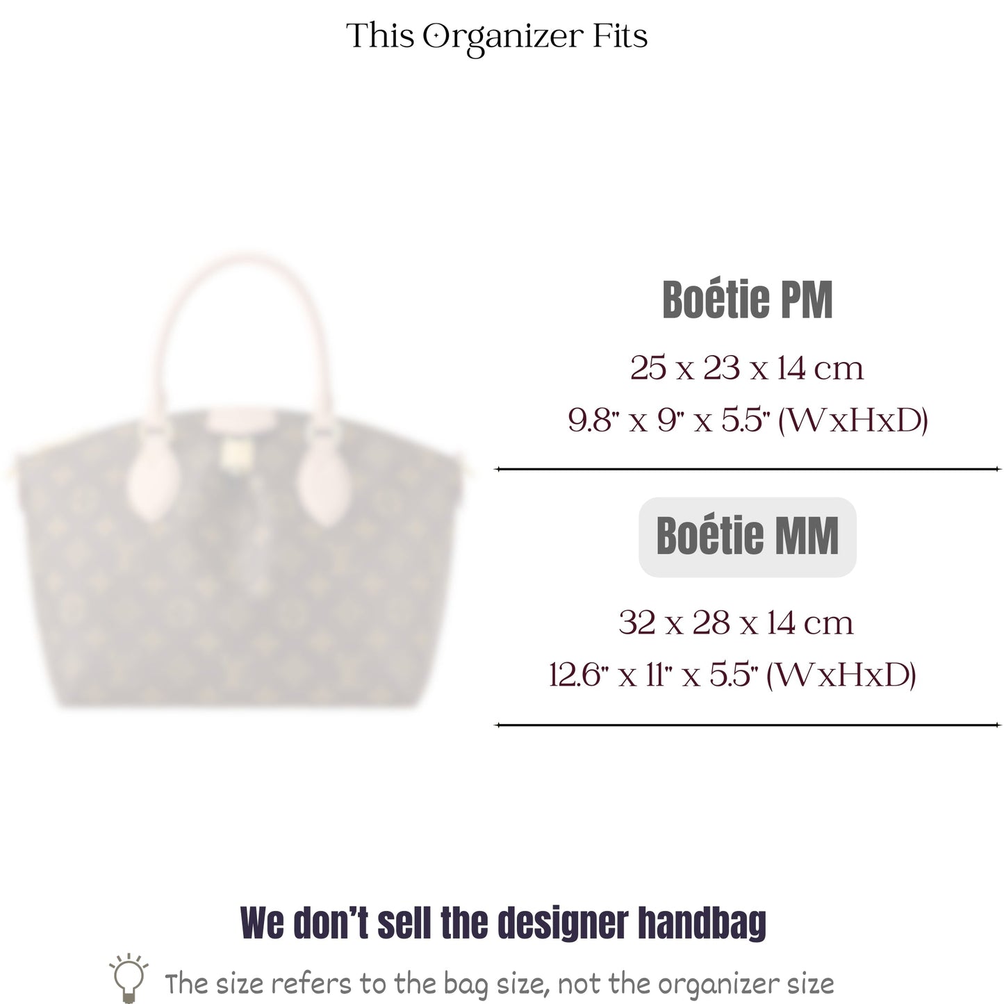 Bag Insert for (LV, Boetie MM) Organizer of Felt Fabric