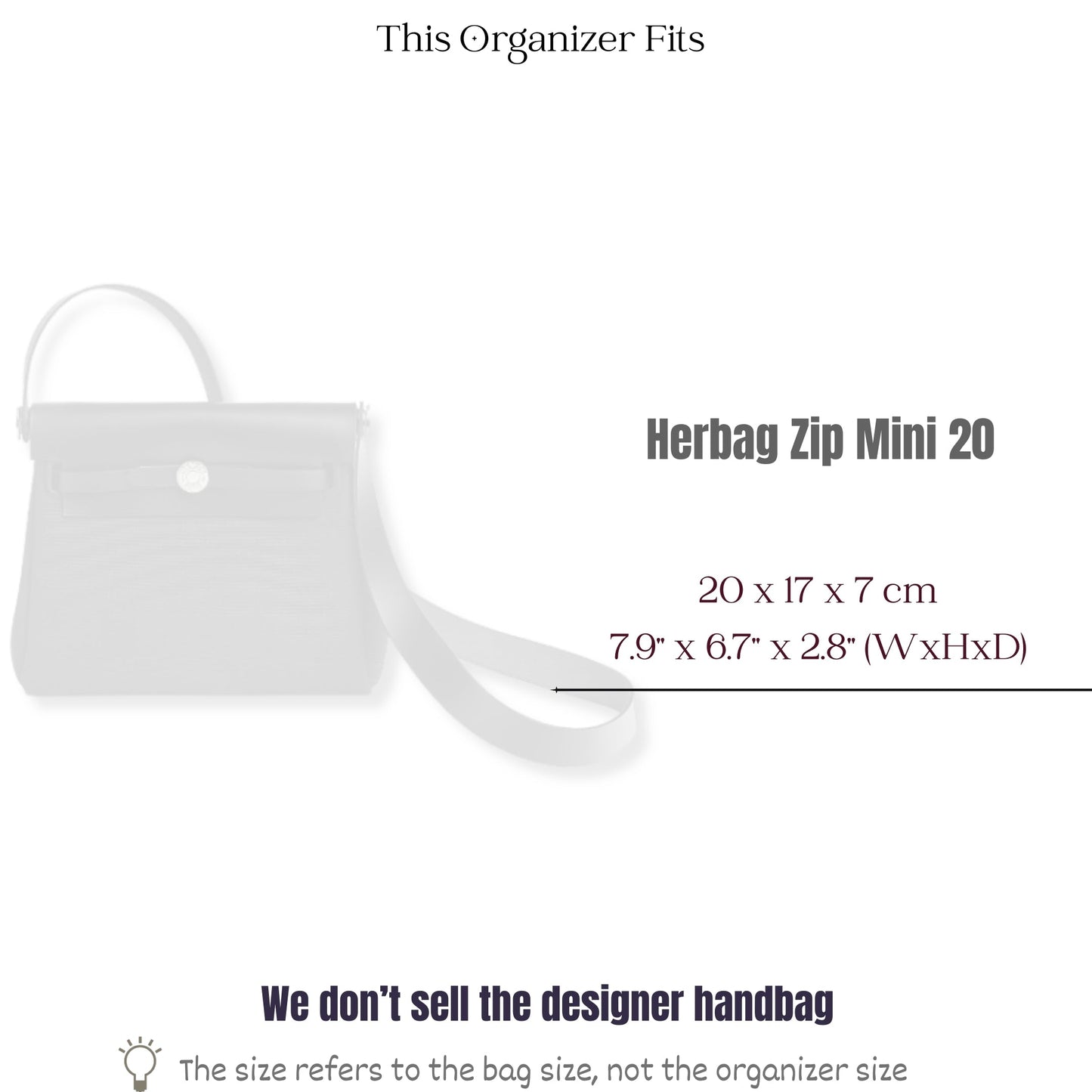 Bag Insert for (Hermes, Herbag Zip Mini 20) Organizer of Silk Fabric