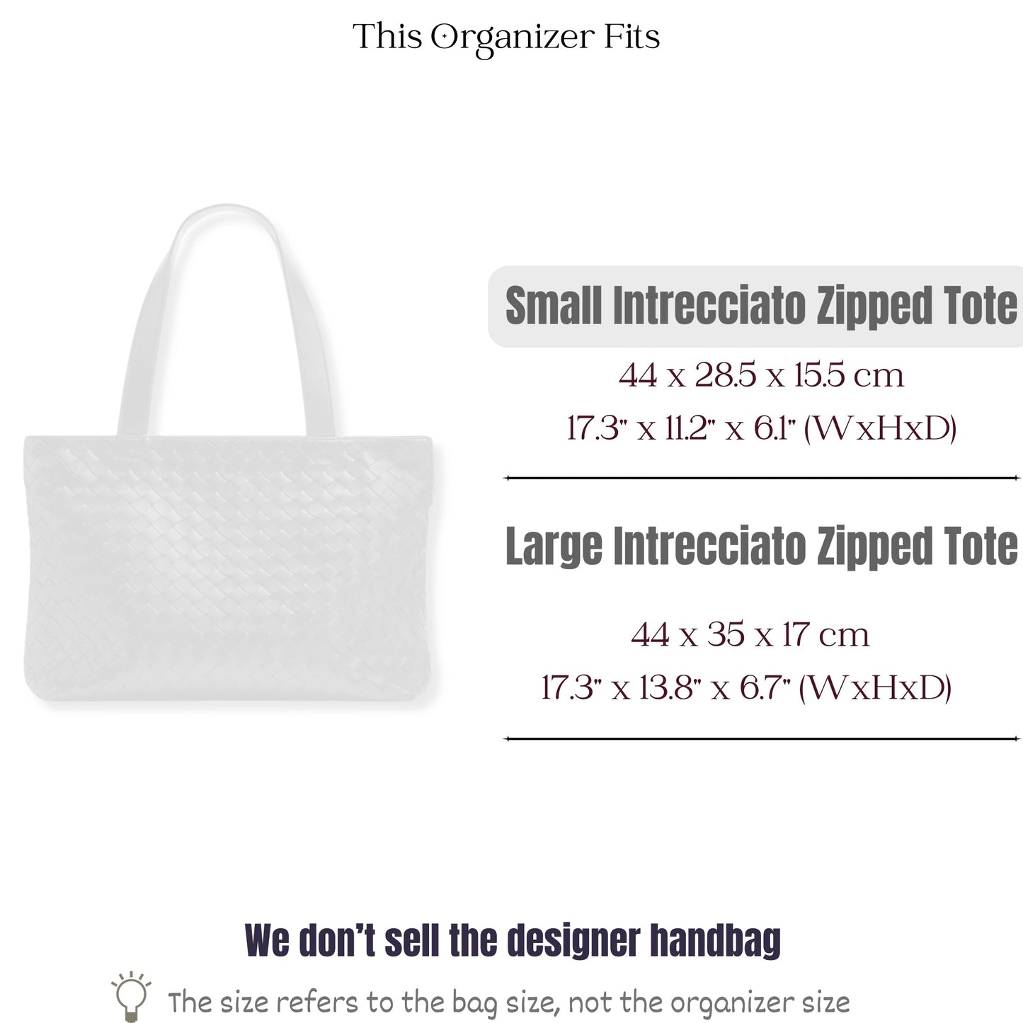 Bag Insert for (Bottega Veneta, Small Intrecciato Zipped Tote) Organizer of Felt Fabric