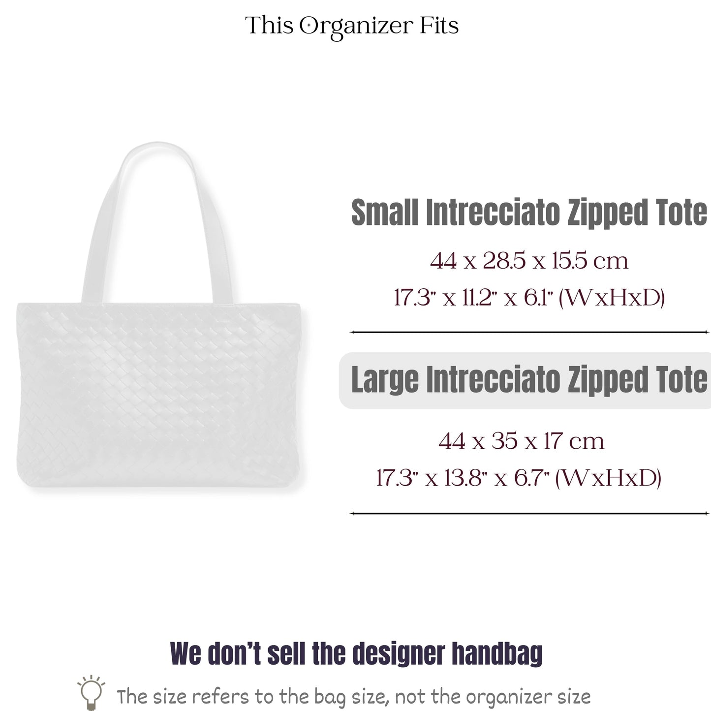 Bag Insert for (Bottega Veneta, Large Intrecciato Zipped Tote) Organizer of Felt Fabric