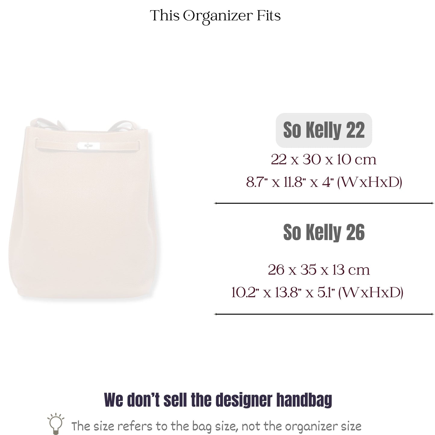 Bag Insert for (Hermes, So Kelly 22) Organizer of Silk Fabric