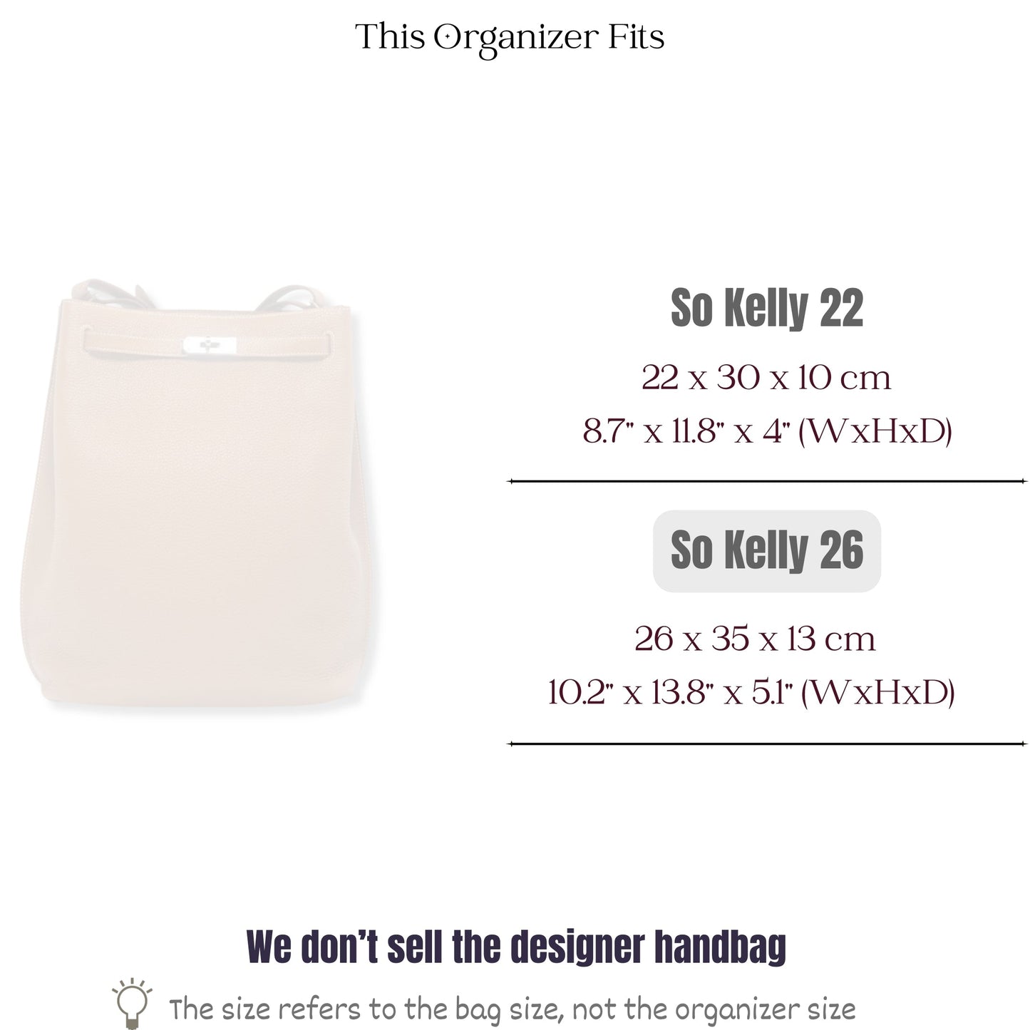 Bag Insert for (Hermes, So Kelly 26) Organizer of Silk Fabric