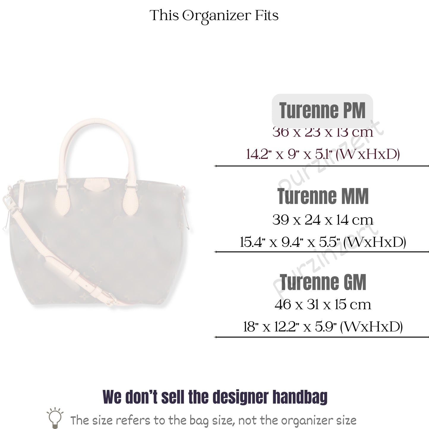 Bag Insert for (LV, Turenne PM (Small)) Organizer of Felt Fabric