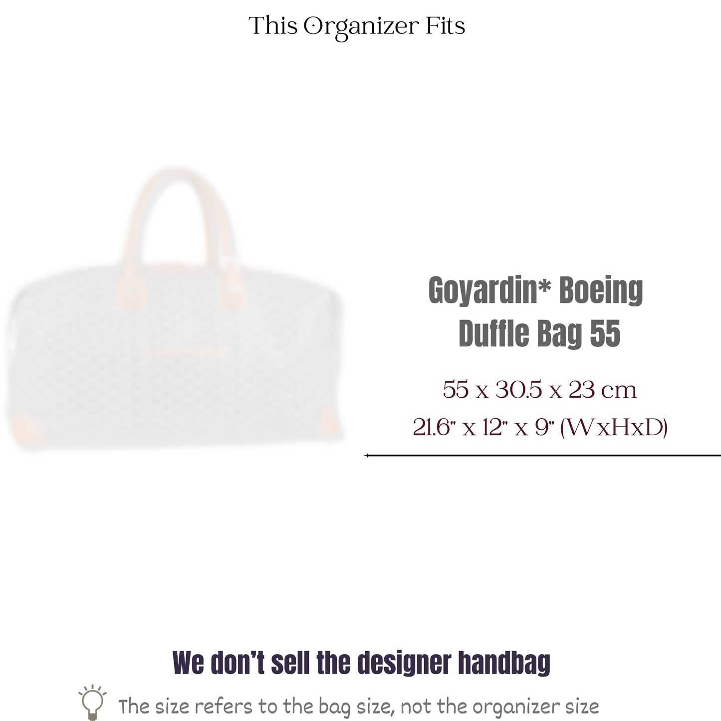 Bag Insert for (Goyard, Goyardine Boeing Duffle Bag 55) Organizer of Felt Fabric