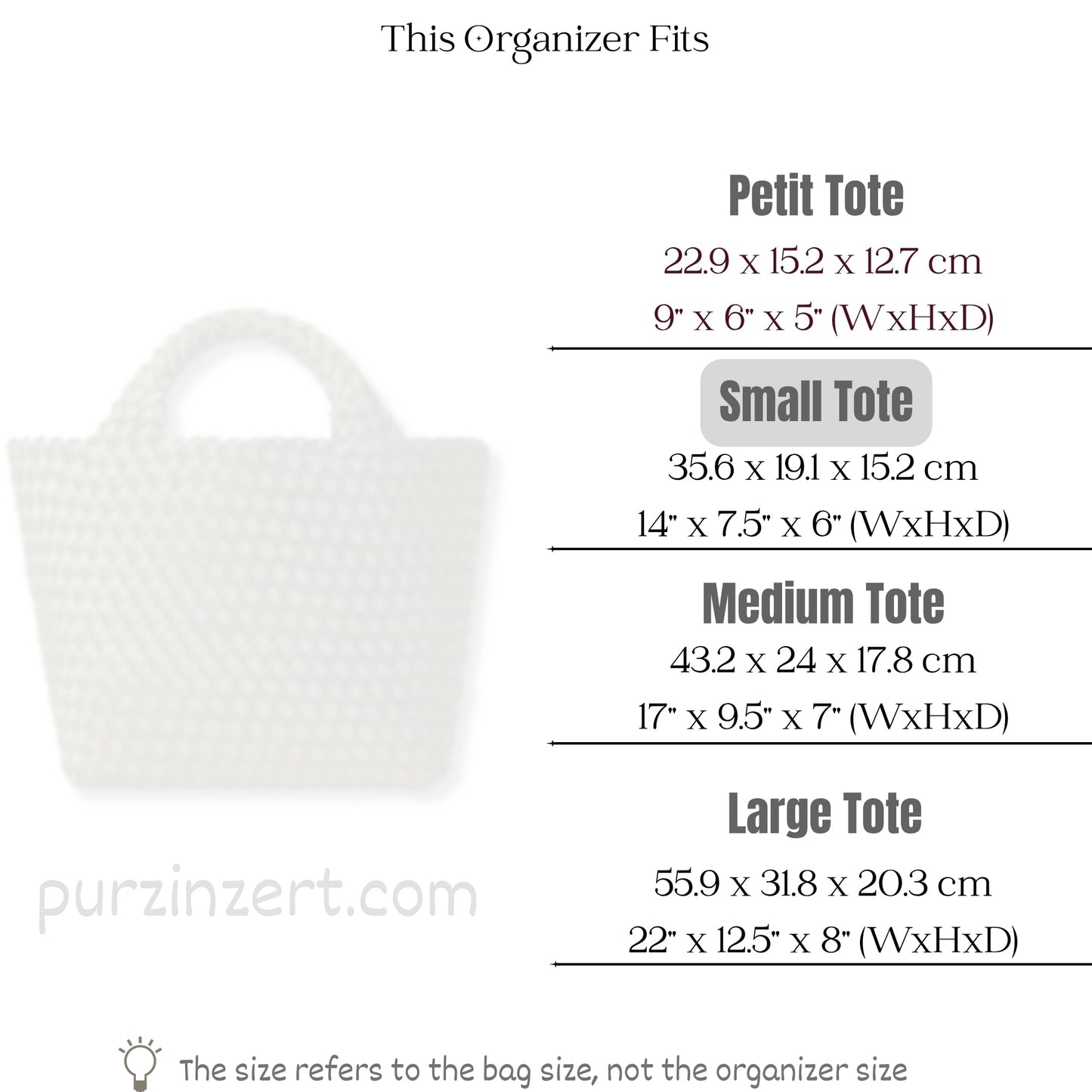 Bag Insert for (Naghedi, St Barths Small Tote) Organizer of Felt Fabric