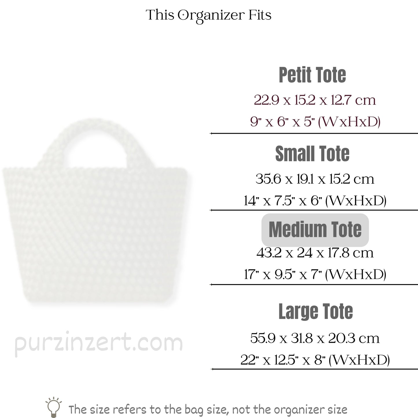 Bag Insert for (Naghedi, St Barths Medium Tote) Organizer of Nylon Fabric