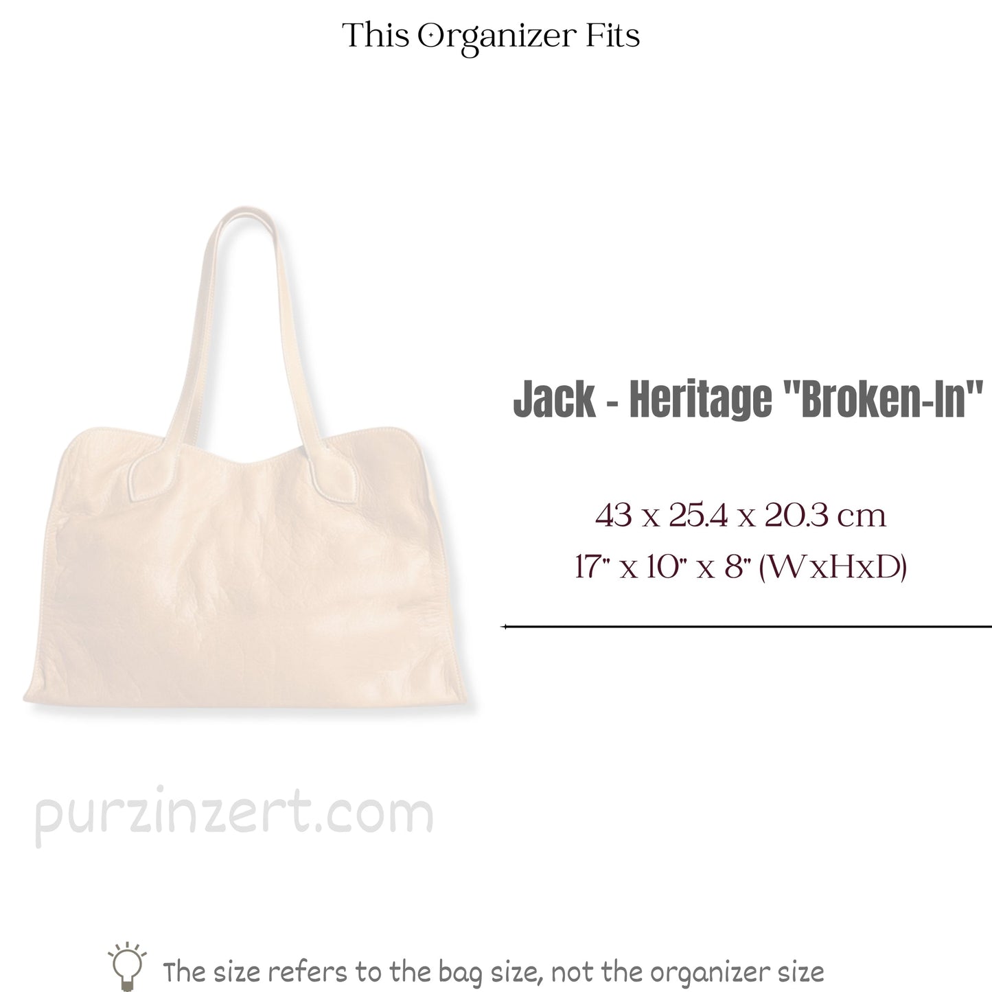 Bag Insert for (Parker Thatch, Jack - Heritage Broken-In Leather) Organizer of Felt Fabric