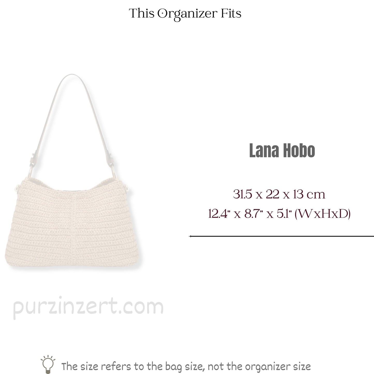 Bag Insert for (Strathberry, Lana Hobo) Organizer of Felt Fabric