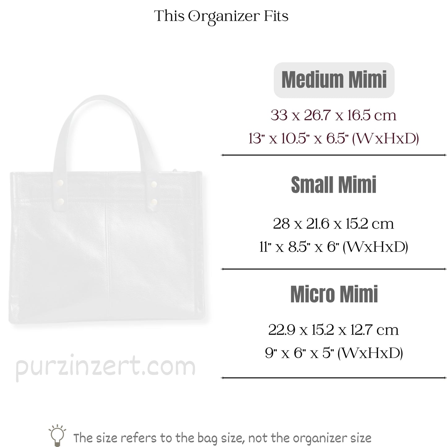 Bag Insert for (Parker Thatch, Medium Mimi) Organizer of Felt Fabric