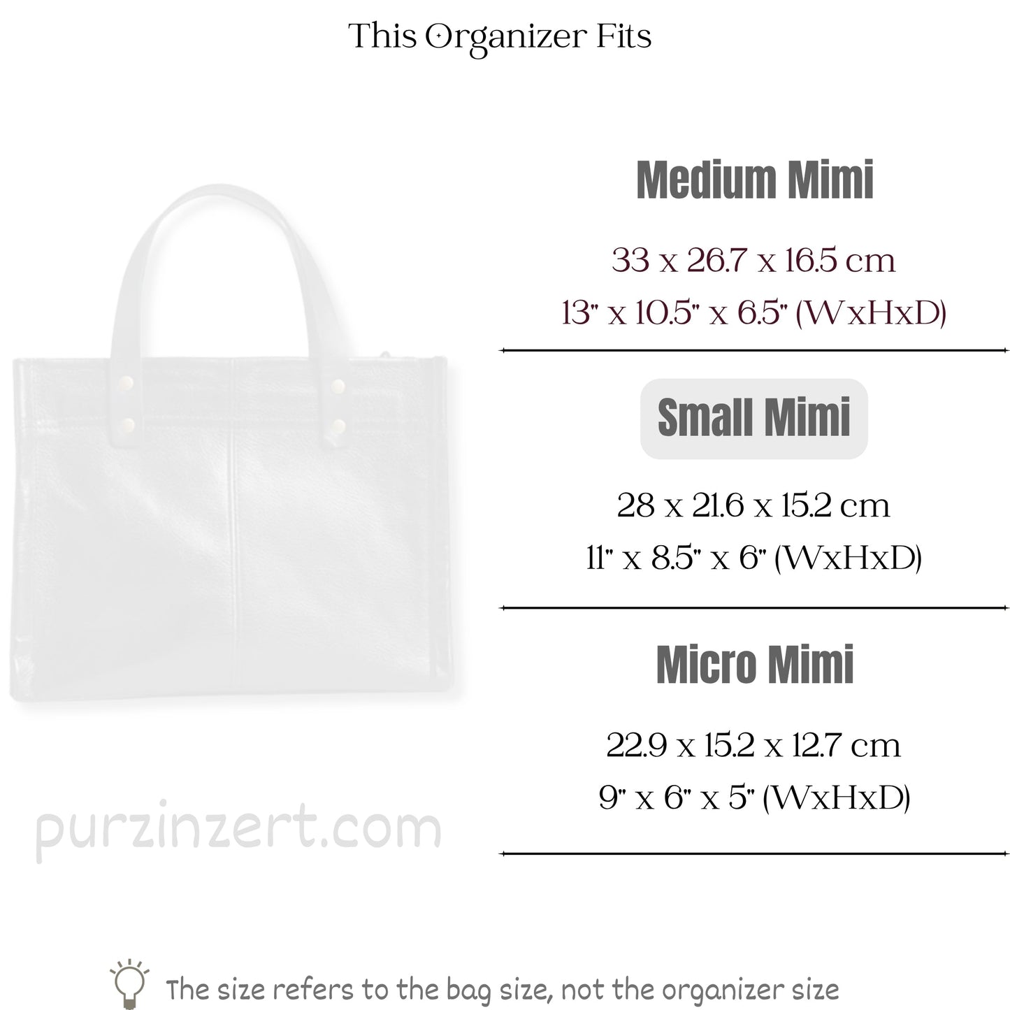 Bag Insert for (Parker Thatch, Small Mimi) Organizer of Felt Fabric